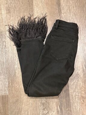 Blank NYC Black Feather-Hem Cropped Jeans